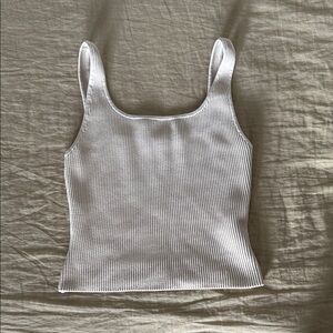 Aritzia Cream Ribbed Fitted Tank Top